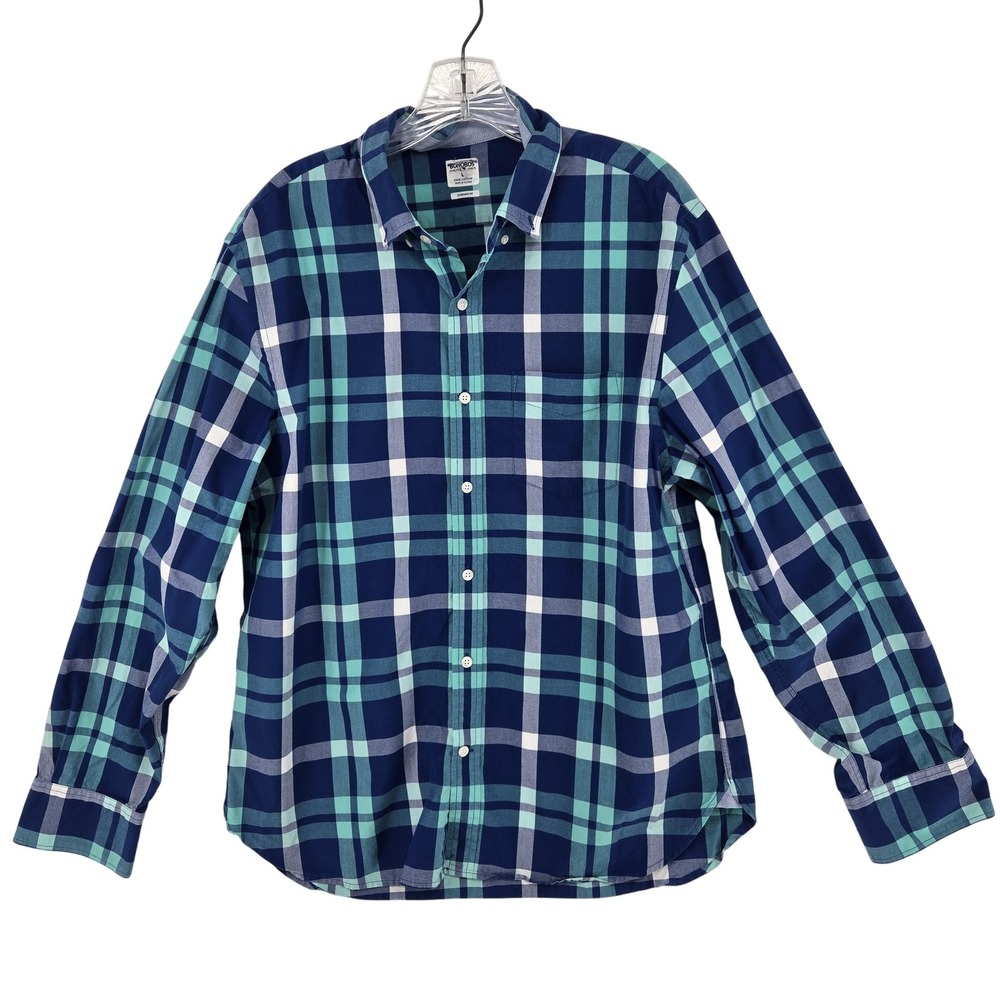 Bonobos Shirt Mens Large Blue Green Plaid Button Down Standard Fit Long Sleeve